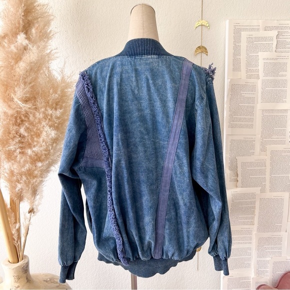 VINTAGE Marsha Sport Chambray Crochet Zip Up Bomber Jacket - Picture 12 of 16